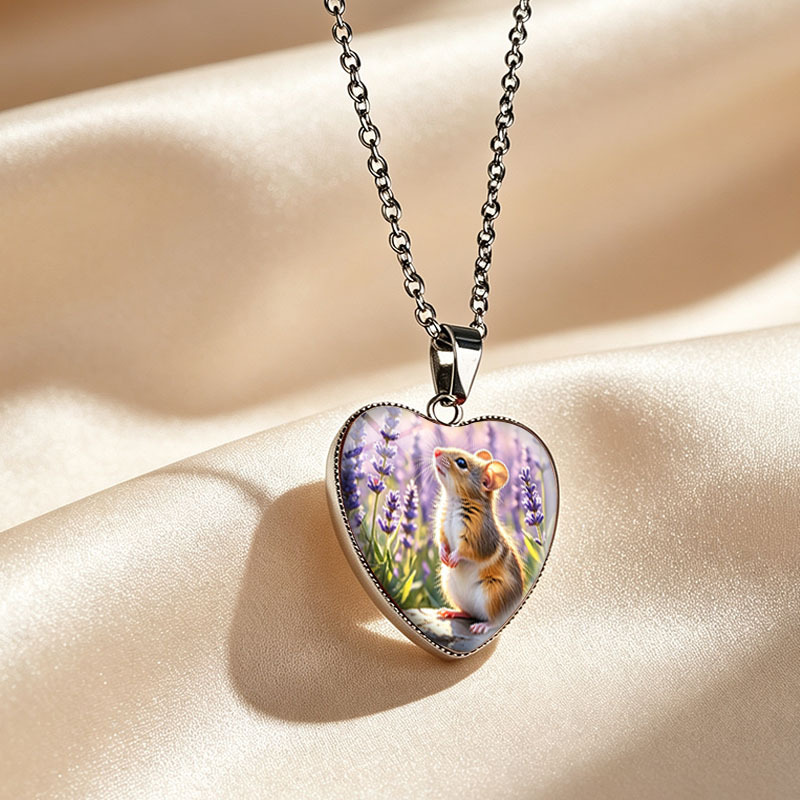 3pc Harvest Mouse Lavender Field Necklace & Earrings Set